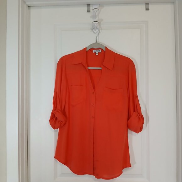 Express Portofino Shirt Women’s Medium Dark Orange Button Front Long Sleeve - Picture 2 of 8